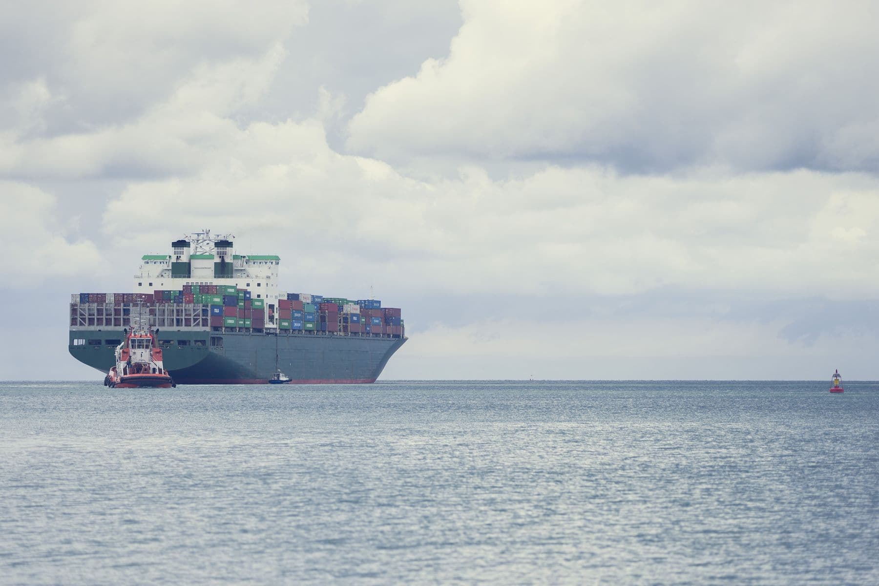 A container ship on the open sea